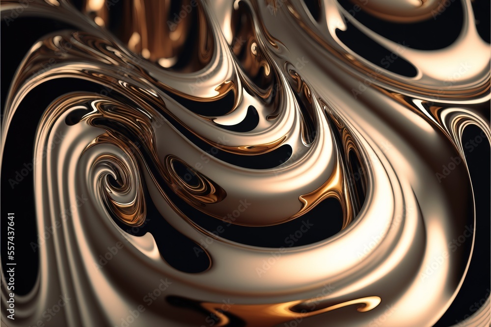 Poster a very abstract picture of a gold and black background with a wavy design on it's side and a black b
