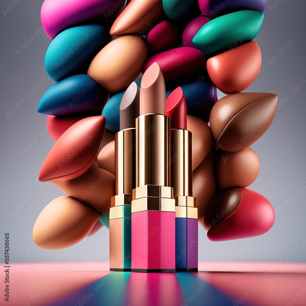 Poster a colorful lipstick with a bunch of rocks in the background and a blue background behind it that is 