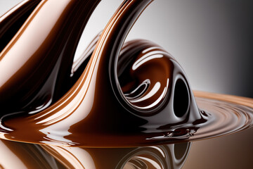 Liquid chocolate texture closeup. Fluid hot chocolate. AI