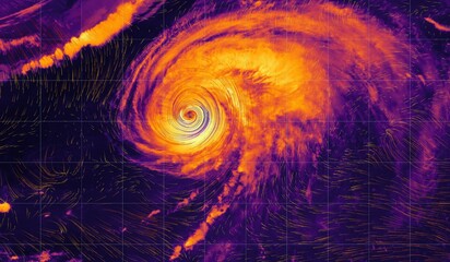 Hurricane Fiona - colorful satellite weather map overlayed with wind streams. Satellite data provided by EUMETSAT.
