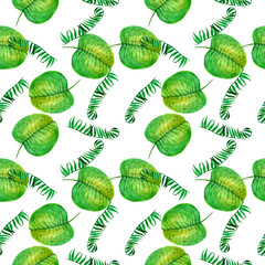 Watercolor leaves in a seamless pattern. Can be used as fabric, wallpaper, wrap.