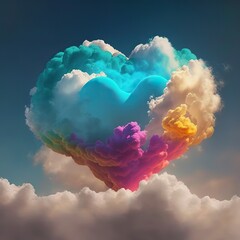 Abstract shape of the heart made of clouds and rainbow. Queer and LGBT love. Generative ai. 