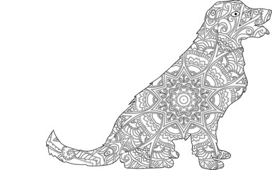 black and white dog mandala coloring page