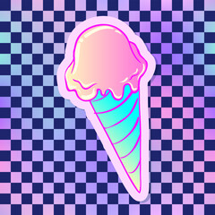 Ice cream. Rainbow colored lgbt symbol over chequer pattern background. Vector illustration