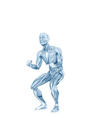 average man muscle maps is doing a parkour pose number four