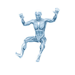 average man muscle maps is doing a parkour pose number nine