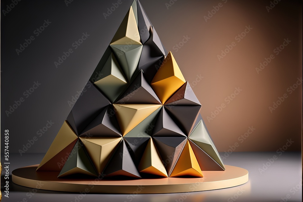 Poster a very unusual looking object on a table top with a brown background and a gold frame around it and 