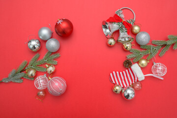 Christmas material，Christmas material, X'mas Flower and ball and Christmas socks decorations.