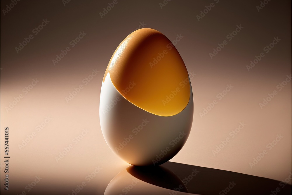 Aufkleber an egg is sitting on a table with a shadow on it's surface and a light reflecting on the ground. gen
