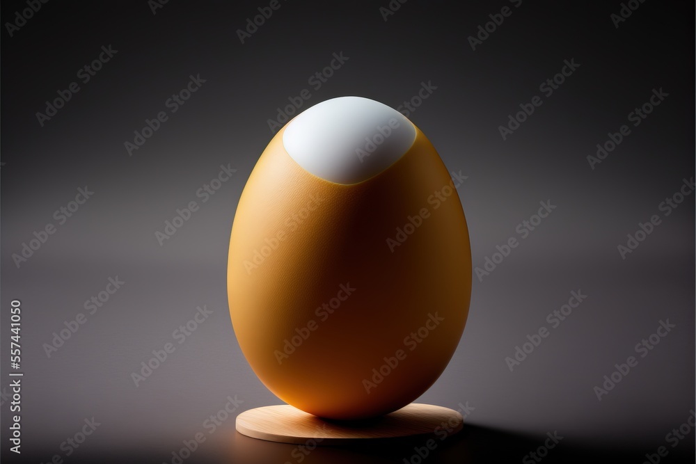 Aufkleber a brown egg with a white egg on a stand on a dark background with a shadow of the egg. generative ai