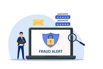 Fraud alert on laptop computer screen