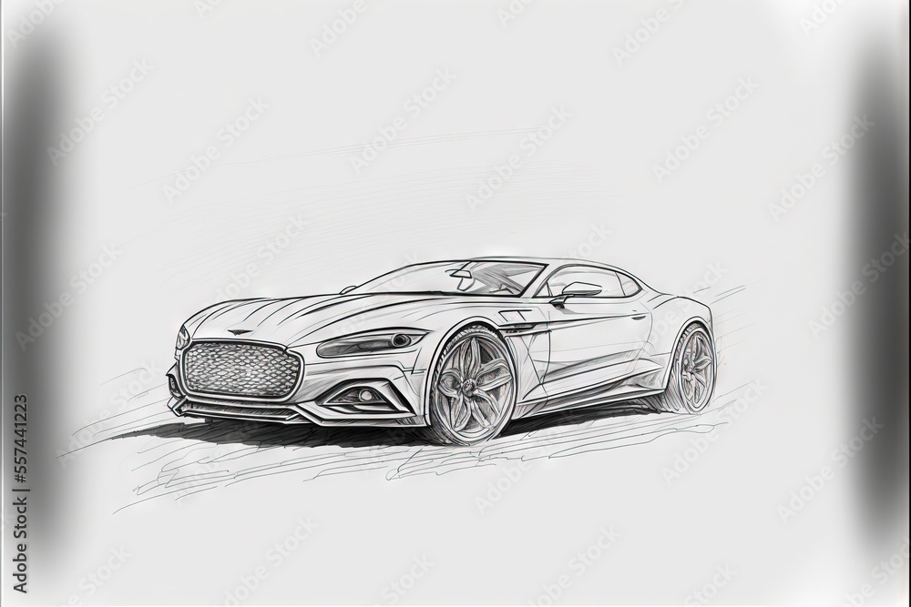 Poster a drawing of a car on a white background with a black border around it and a black and white border 