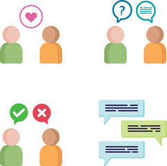 Conversation icons set. Simple flat persons and speech bubles. Chatting. Discussion. Communications