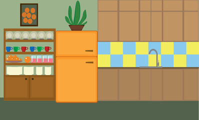 kitchen with an orange refrigerator