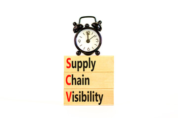 SCV supply chain visibility symbol. Concept words SCV supply chain visibility on wooden blocks on a...