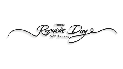 Happy Republic Day Typography with 26 Januaray Text. Hand drawn modern vector calligraphy. Simple inscription with swashes, wavy lettering text. Holiday design for greeting card and Social Media Cover