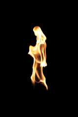 Fire Girl spirit caught on camera. Spiritual sign in Hawaiian torch Goddess Pele, Mother Mary, angel or Japanese kimono ghost. Real flame photography.
