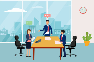 Business meeting in the office. Flat design illustration