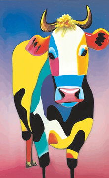 painting pop art multicoloured cow	
