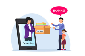 Man giving donations from mobile phone screen application