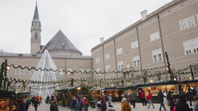 Salzburg traditional christmas market on famous Domplatz