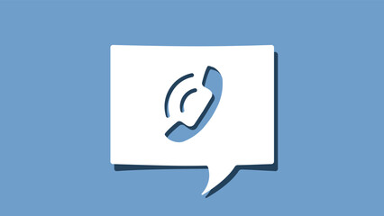 Phone with incoming call icon on cutout white paper speech bubble on blue background