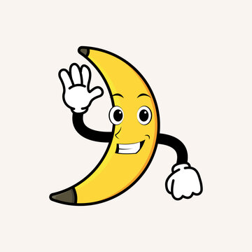 Cute cartoon banana mascot character smiling. Mascot fruit illustration concept