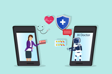 Woman talking with ai doctor application on mobile phone screen