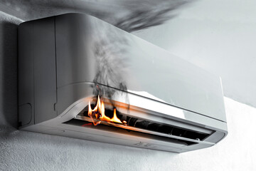 Short circuit in the air conditioning device. Broken damaged burning System climate control,...
