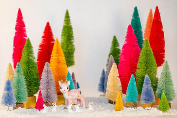 Fototapeta premium Mid Century Modern Christmas Bottle Brush Trees