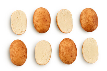 Marzipan balls or potatoes with almond isolated on white background full depth of field. Top view. Flat lay. Set or collection