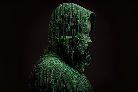 Person made of colorful data in the virtual reality metaverse created by generative AI. Digital image made to represent futuristic technologies.