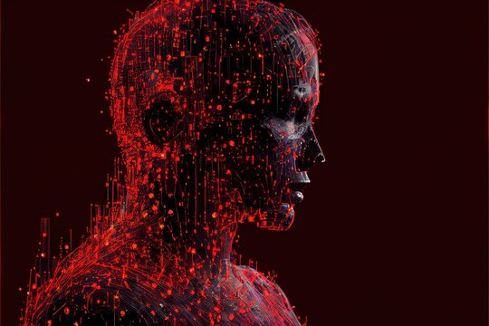 Person made of colorful data in the virtual reality metaverse created by generative AI. Digital image made to represent futuristic technologies.