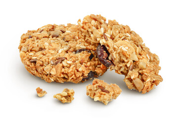 Granola cookie isolated on white background with full depth of field.