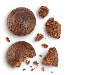 chocolate cookie with kerob and nuts isolated on white background. Healthy food, gluten-free, flour-free. Top view with copy space for your text