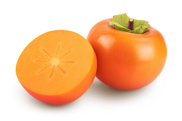 Persimmon fruit isolated on white background with full depth of field