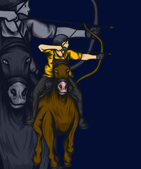 illustration design of an archer riding a horse