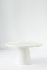 white cake stand, white marble cake stand with textured feet, dessert pedestal
