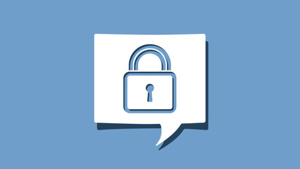 Lock padlock symbol on cutout white paper speech bubble on blue background