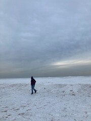 walk on a frozen lake in the winter