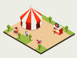 Circus tent and shooting stand at an amusement park