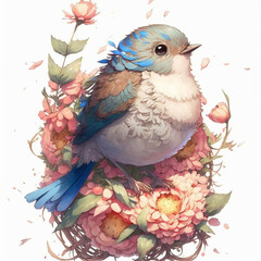 bird and flowers