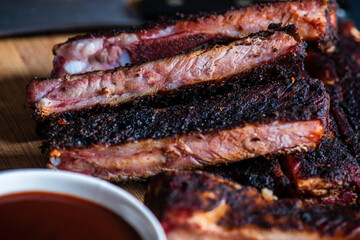 Close-up of barbecued baby-back pork ribs
