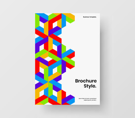 Premium catalog cover A4 vector design layout. Fresh mosaic hexagons corporate brochure illustration.