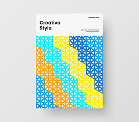 Clean brochure vector design concept. Bright mosaic hexagons front page layout.