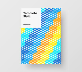 Multicolored geometric hexagons leaflet illustration. Fresh corporate identity A4 design vector layout.