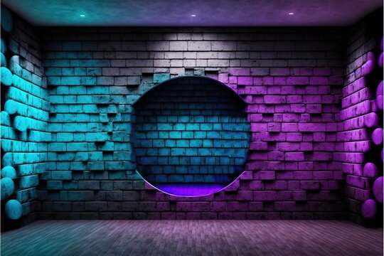 4K resolution or higher, Modern Futuristic Neon Old Grunge Stone Bricked Detailed Wall. Generative AI Technology