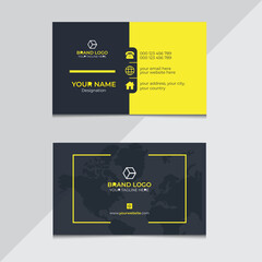 Simple creative yellow and dark black color double-sided business card vector design template. Horizontal simple clean template vector design, layout in rectangle size.
