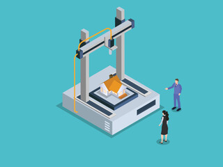 Businessman create a house model with a 3d printer