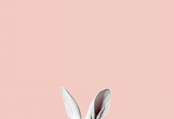 White Rabbit Ears Peaking From Bottom Of Pink Pastel Background Generative AI